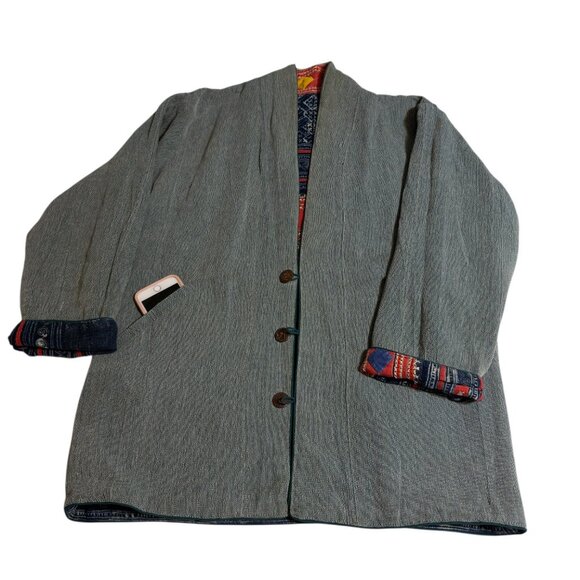 Vintage Hmong Handmade Indigo Embroidered Jacket/One of a Kind! Reversible! - Picture 8 of 16